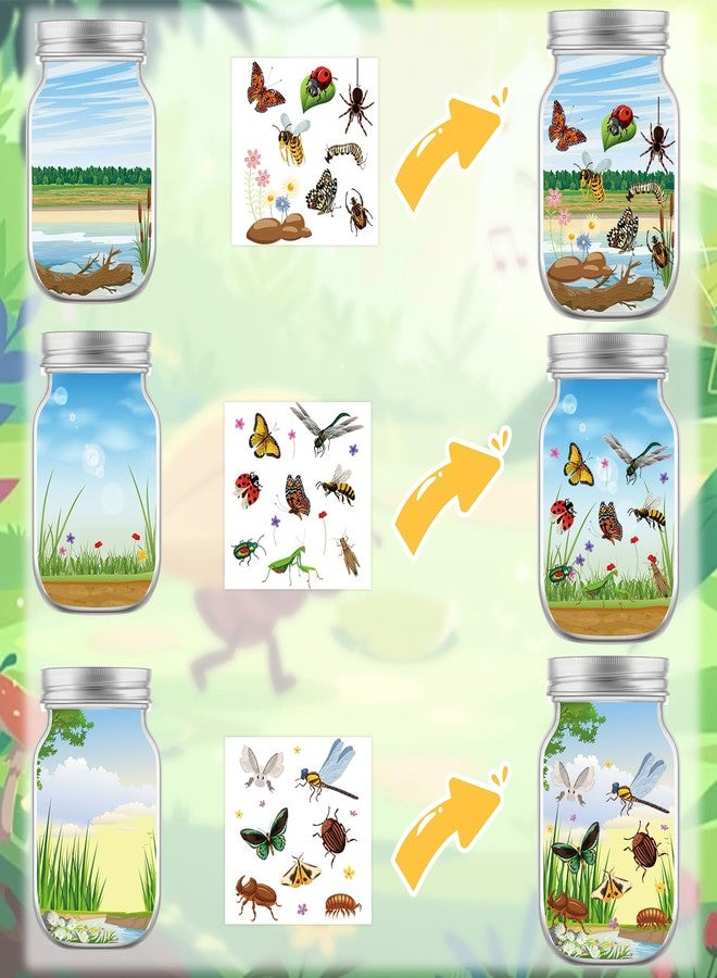 InIsaJace Insects Stickers Crafts, 24PCS Nature Scene DIY Summer Craft Jar Sticker Make Your Own with Butterfly Bee Ladybug Flower for Home Game Activities - Image 3